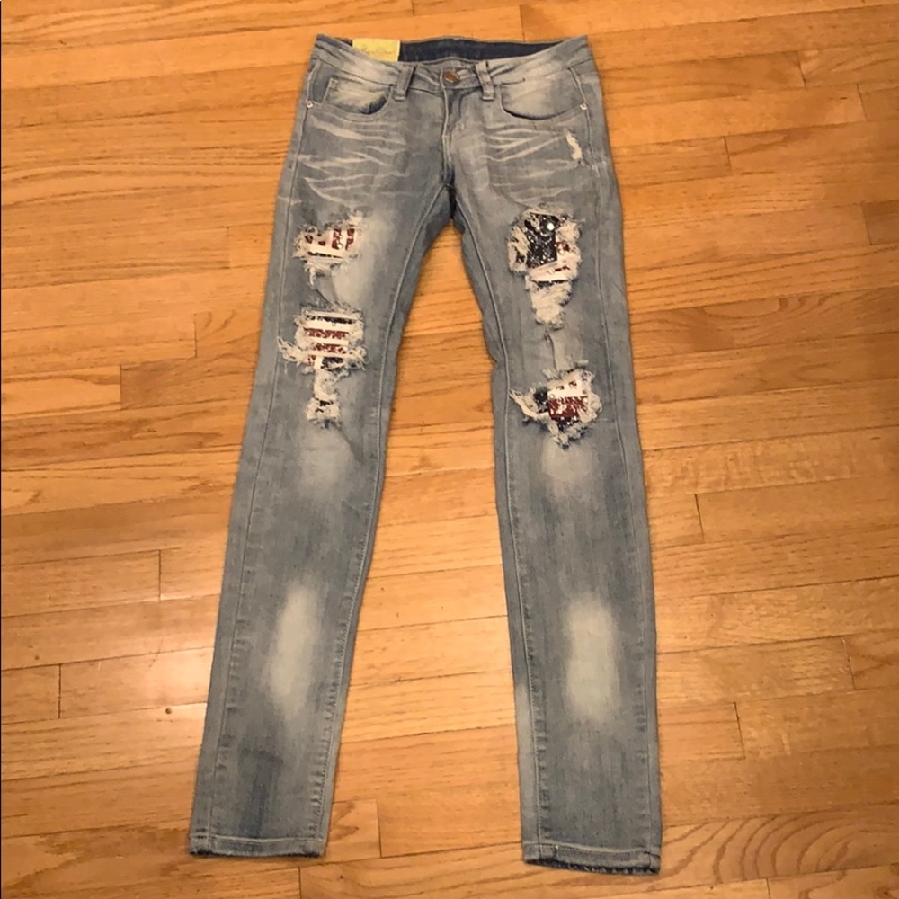 Cute red white and blue jeans